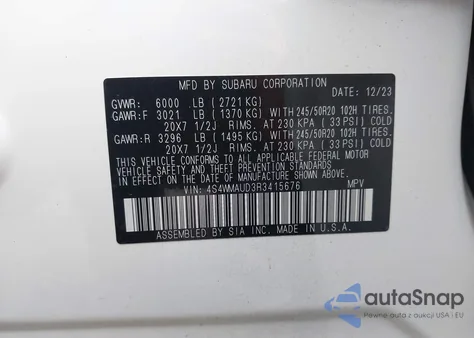 2024 Subaru Ascent Limited 7-Passenger from USA, damaged, VIN 4S4WMAUD3R3415676